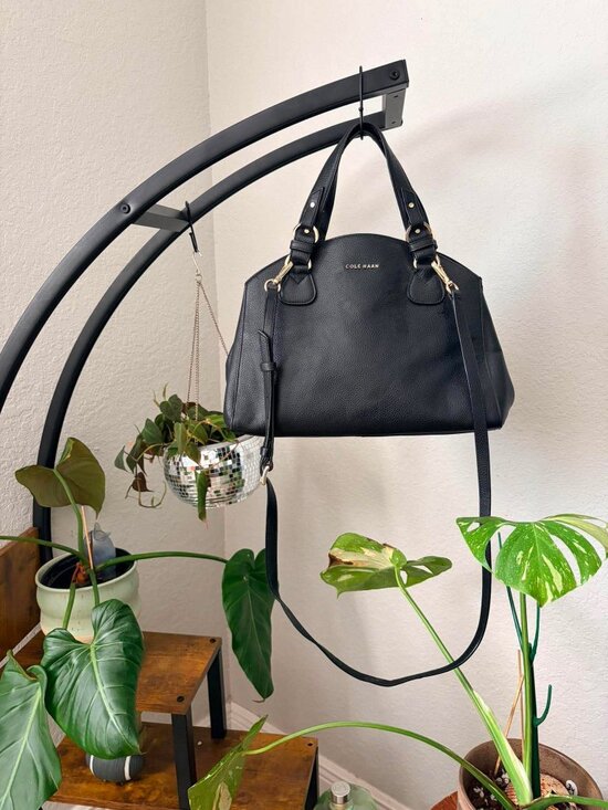 Cole Haan Handbags - Cole Haan Black Pebbled Leather Grand Ambition Satchel Crossbody Tote Gold Hardw